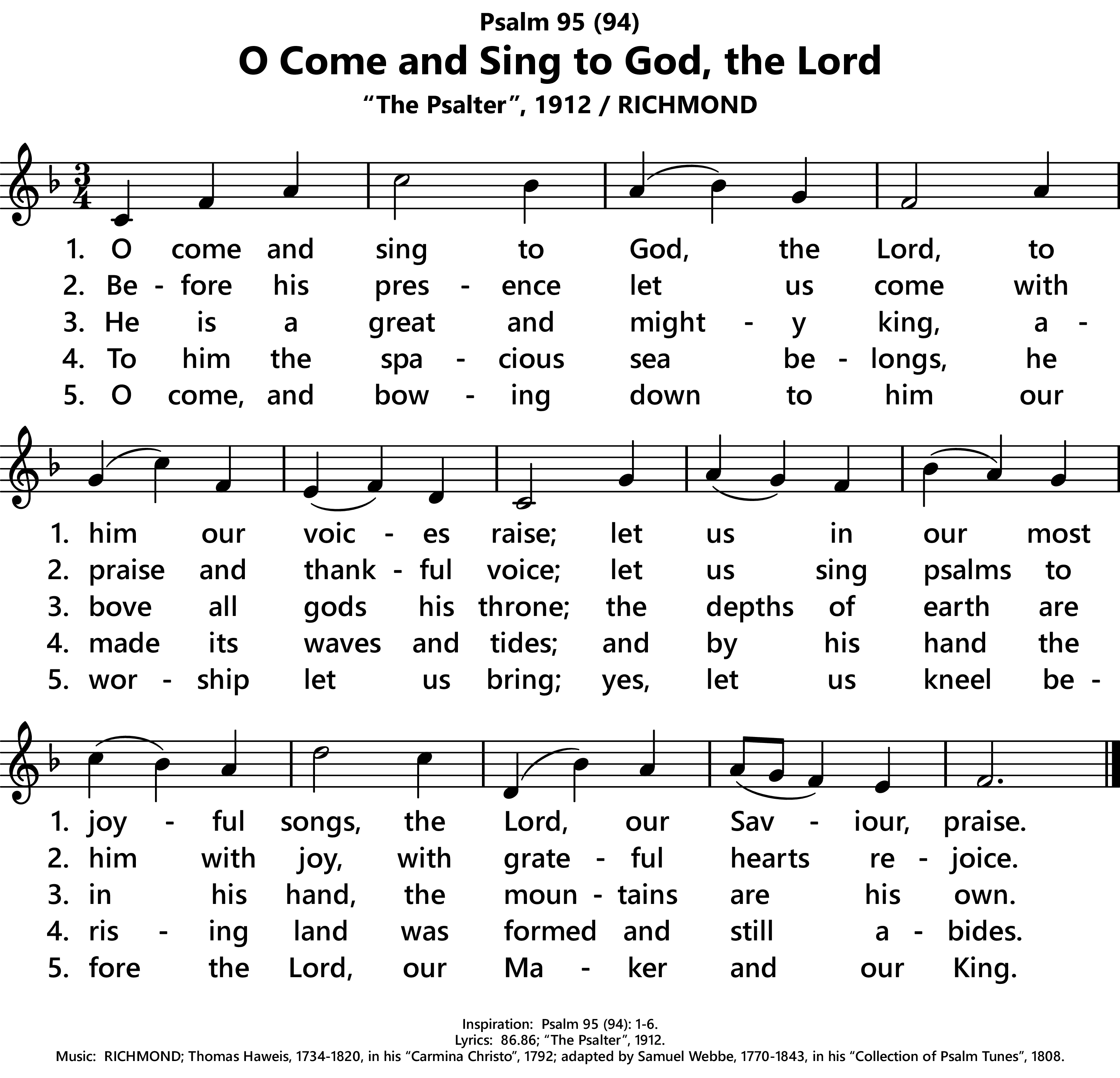 Psalm 95 (94): O Come and Sing to God the Lord [anonymous]